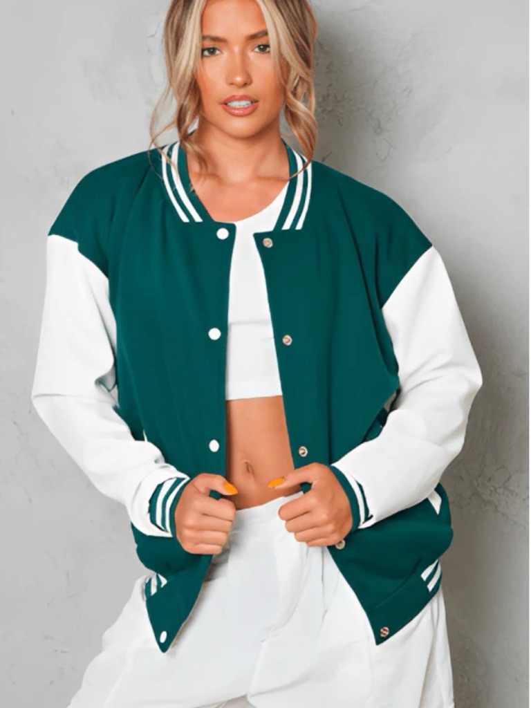 Prettylittlething Teal And White Varsity Jacket